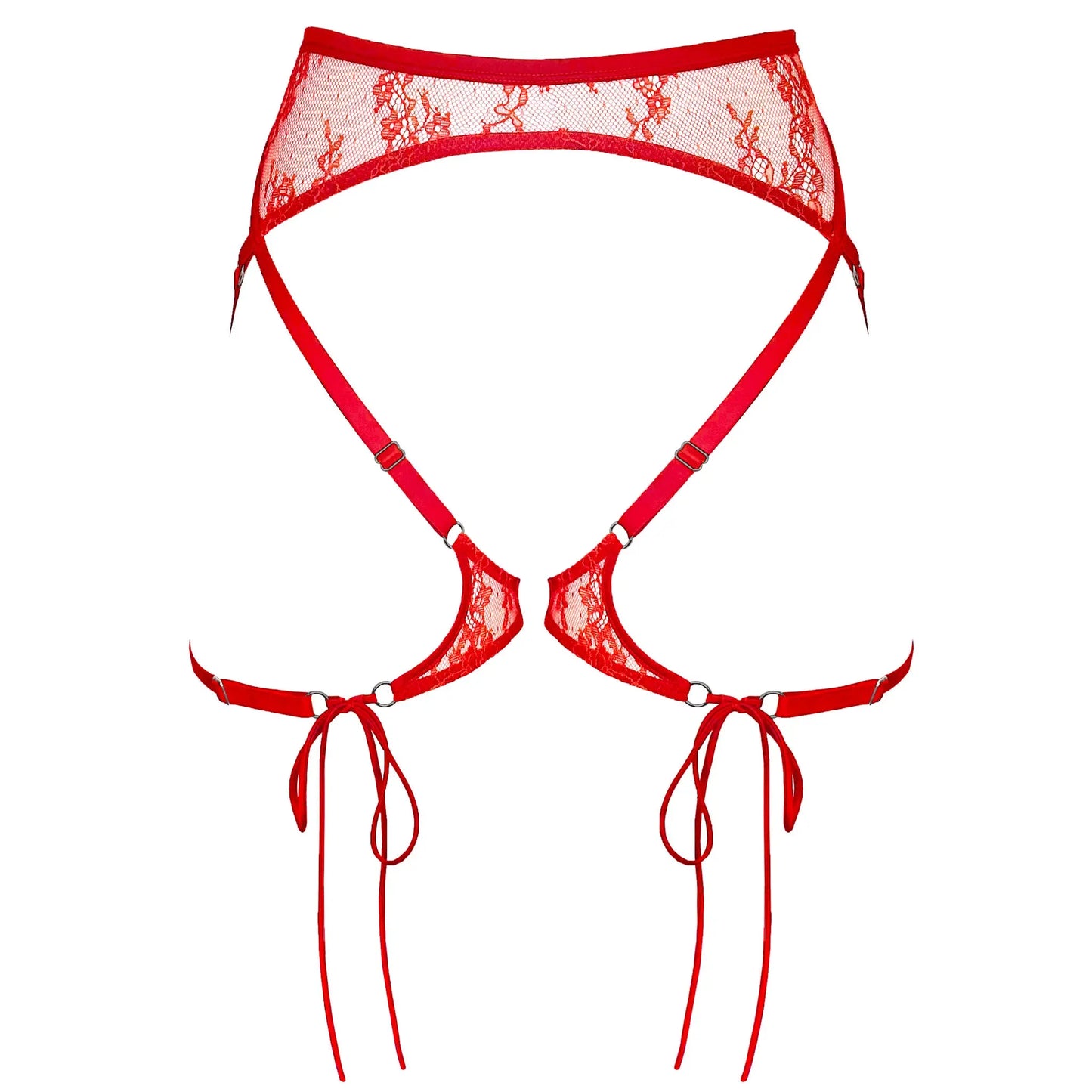 Red ultra fine lace harness with waist clasp, adjustable straps and detachable mini-tie