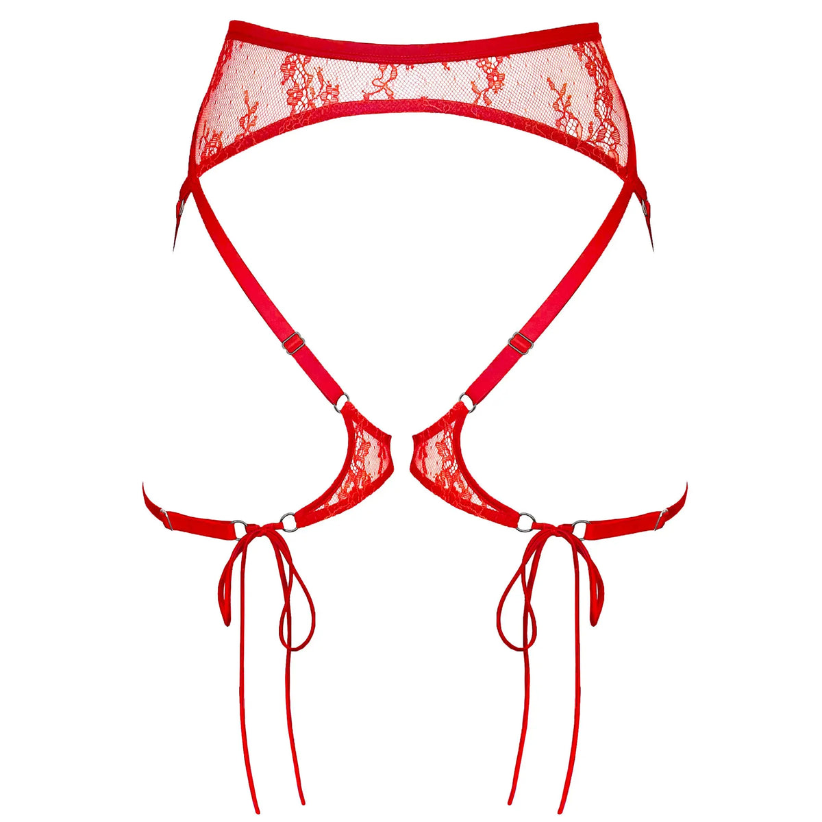 Red ultra fine lace harness with waist clasp, adjustable straps and detachable mini-tie
