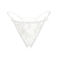 White ultra-fine lace thong with ouvert crotchless design, low-rise with adjustable waist elastics