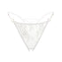 White ultra-fine lace thong with ouvert crotchless design, low-rise with adjustable waist elastics