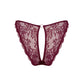 Burgundy stretch lace bikini with cutout design in back and adjustable side straps