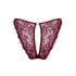 Burgundy stretch lace bikini with cutout design in back and adjustable side straps