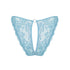 Blue stretch lace bikini with cutout design in back and adjustable side strap