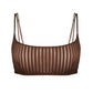 Brown opaque on sheer striped microfiber bralette, pull on style with medium support