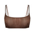 Brown opaque on sheer striped microfiber bralette, pull on style with medium support