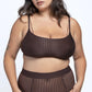 Brown opaque on sheer striped microfiber bralette, pull on style with medium support
