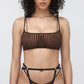 Brown opaque on sheer striped microfiber bralette, pull on style with medium support