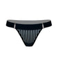 Black opaque on sheer striped microfiber thong panty with wide side waist bands