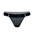 Black opaque on sheer striped microfiber thong panty with wide side waist bands