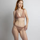 Taupe opaque on sheer striped microfiber thong panty with wide side waist bands