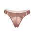 Taupe opaque on sheer striped microfiber thong panty with wide side waist bands