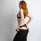 Black opaque on sheer striped microfiber thong panty with wide side waist bands