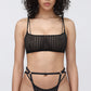 Black opaque on sheer striped microfiber bralette, pull on style with medium support