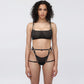 Black opaque on sheer striped microfiber bralette, pull on style with medium support