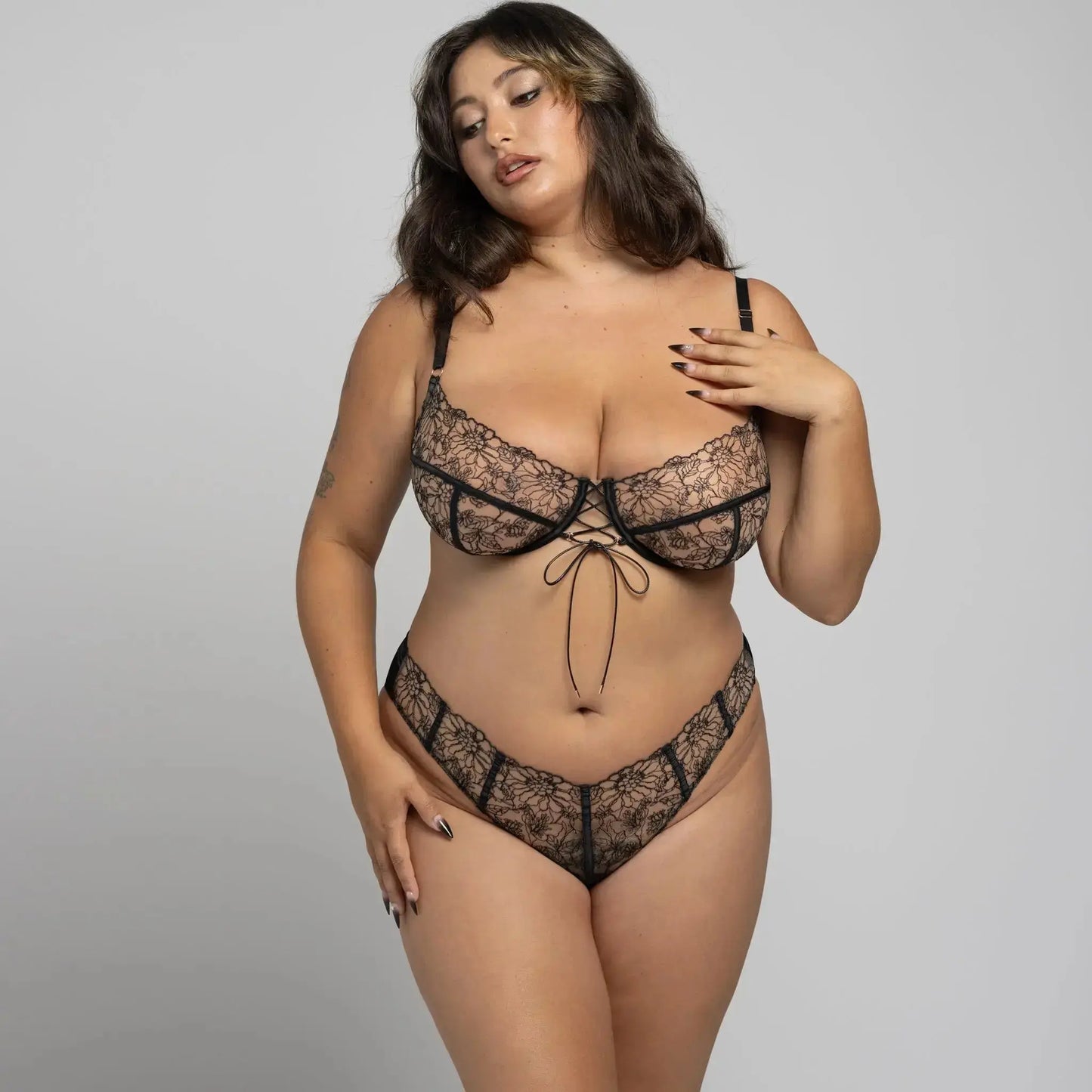 Whisper Lace-up Bikini Black - Monique Morin Lingerie