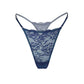 Blue stretch lace low rise thong with adjustable waist elastic
