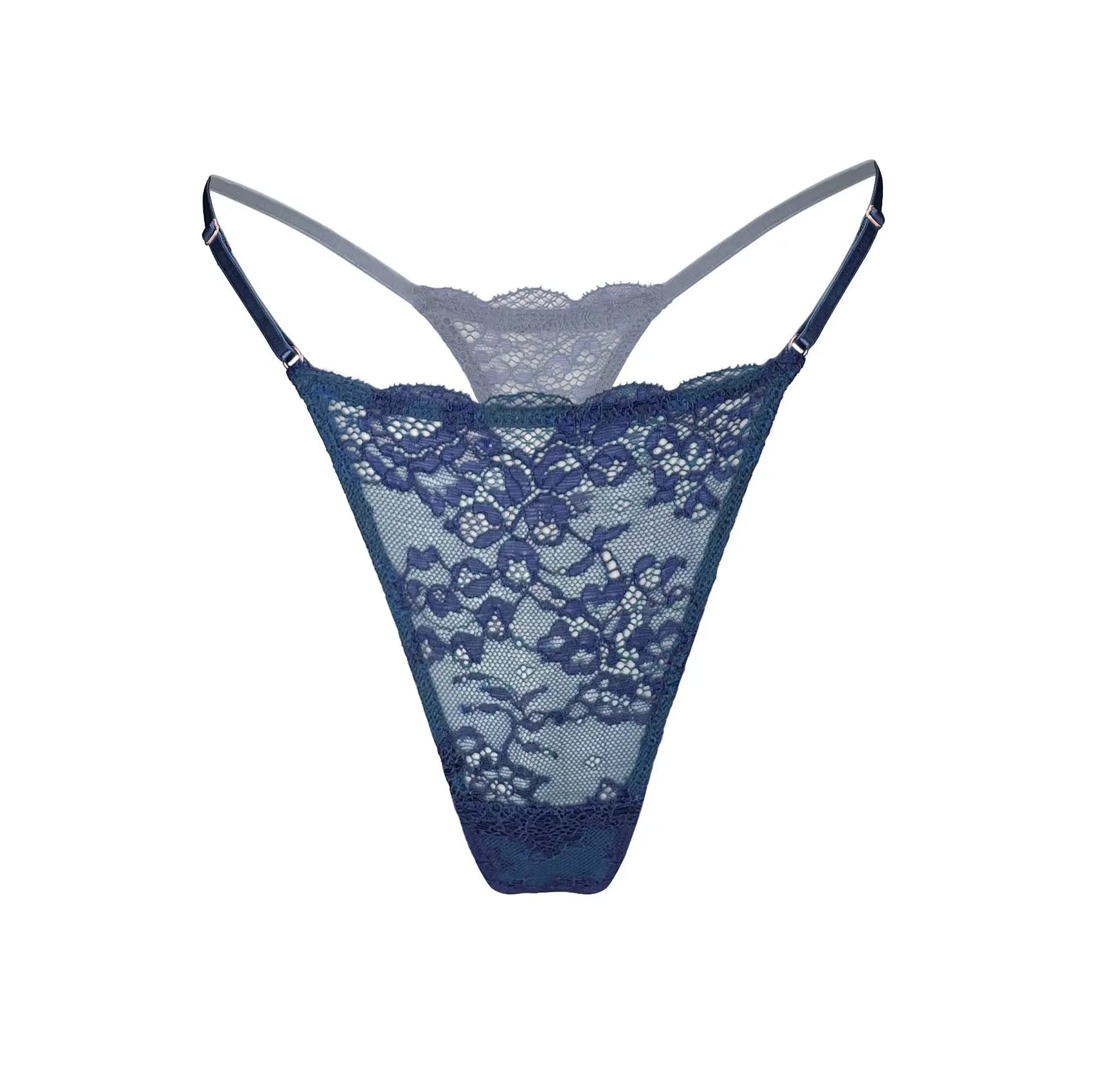 Wild Lace Micro-G Thong Dark Denim Blue - Monique Morin Lingerie