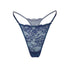 Blue stretch lace low rise thong with adjustable waist elastic