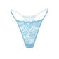 Blue stretch lace low-rise thong with adjustable waist elastic