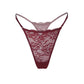 Burgundy stretch lace low rise thong with adjustable waist elastic