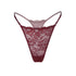 Burgundy stretch lace low rise thong with adjustable waist elastic
