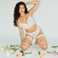 White stretch lace cheeky panty with side cut-outs and wide elastic bands