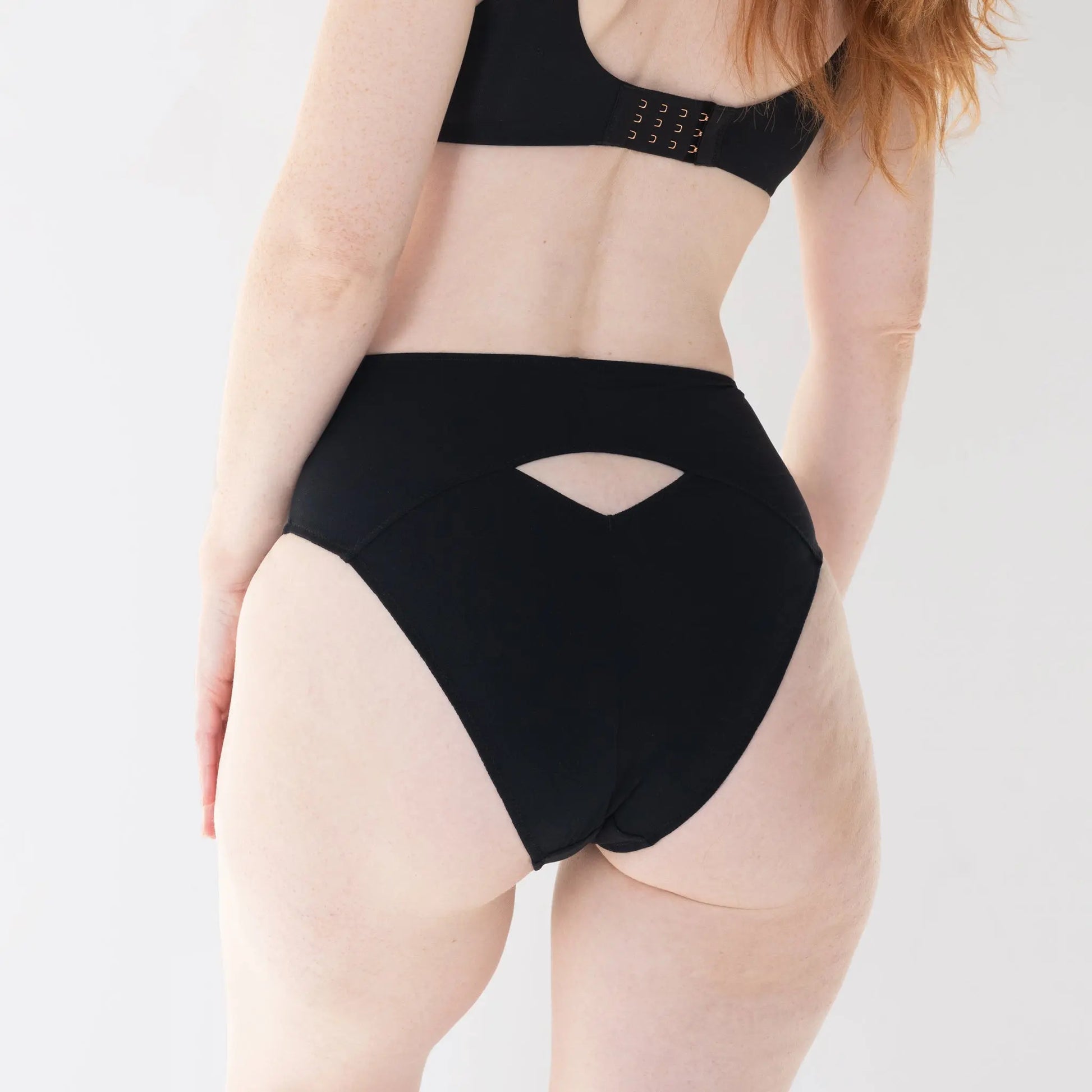Black high waisted modal brief with back cut-out