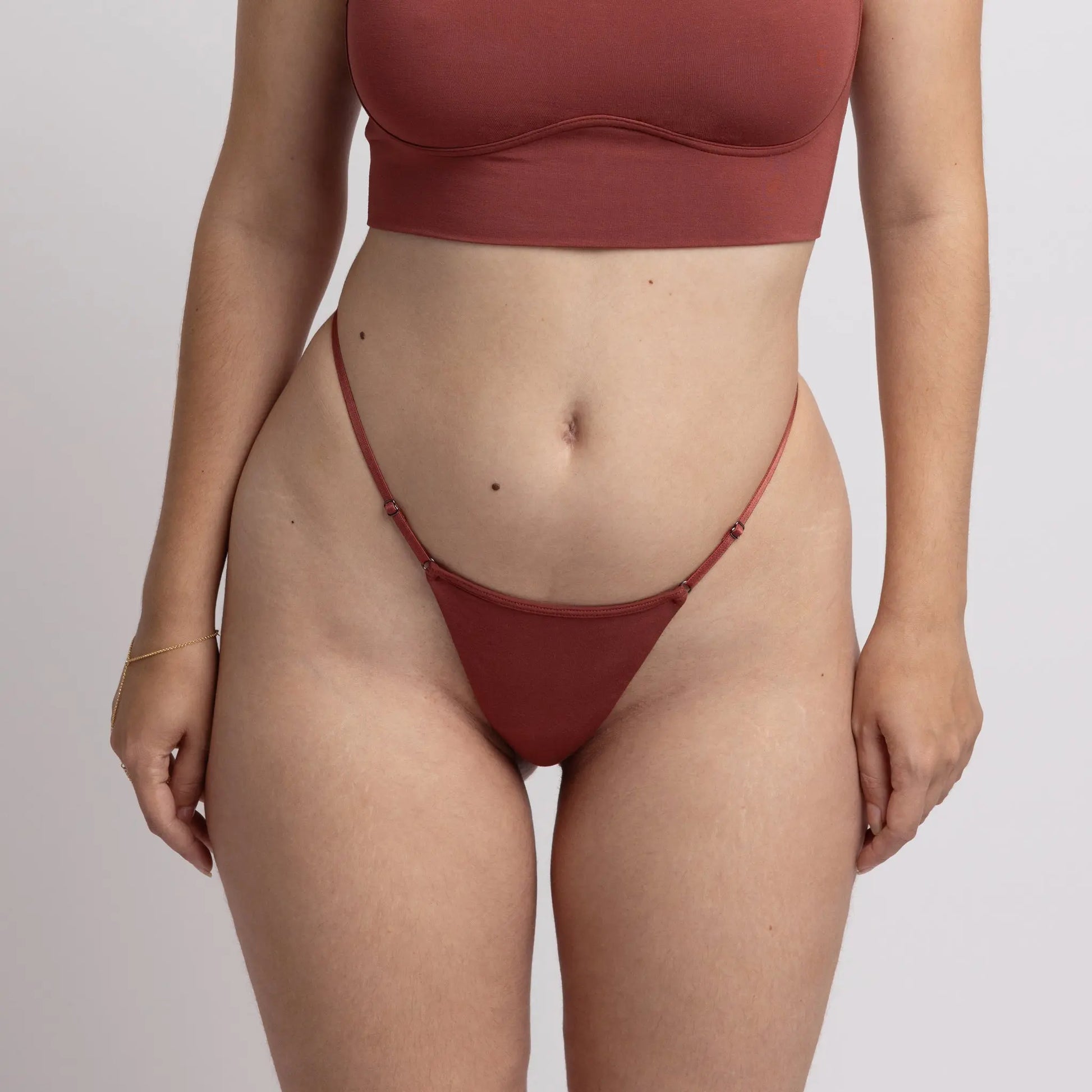 Brown, adjustable modal thong