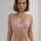 Pink lace, underwire, high support bra with adjustable straps and back closure