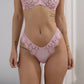 Pale pink lace cheeky panty with scooped waist and soft microfiber lining