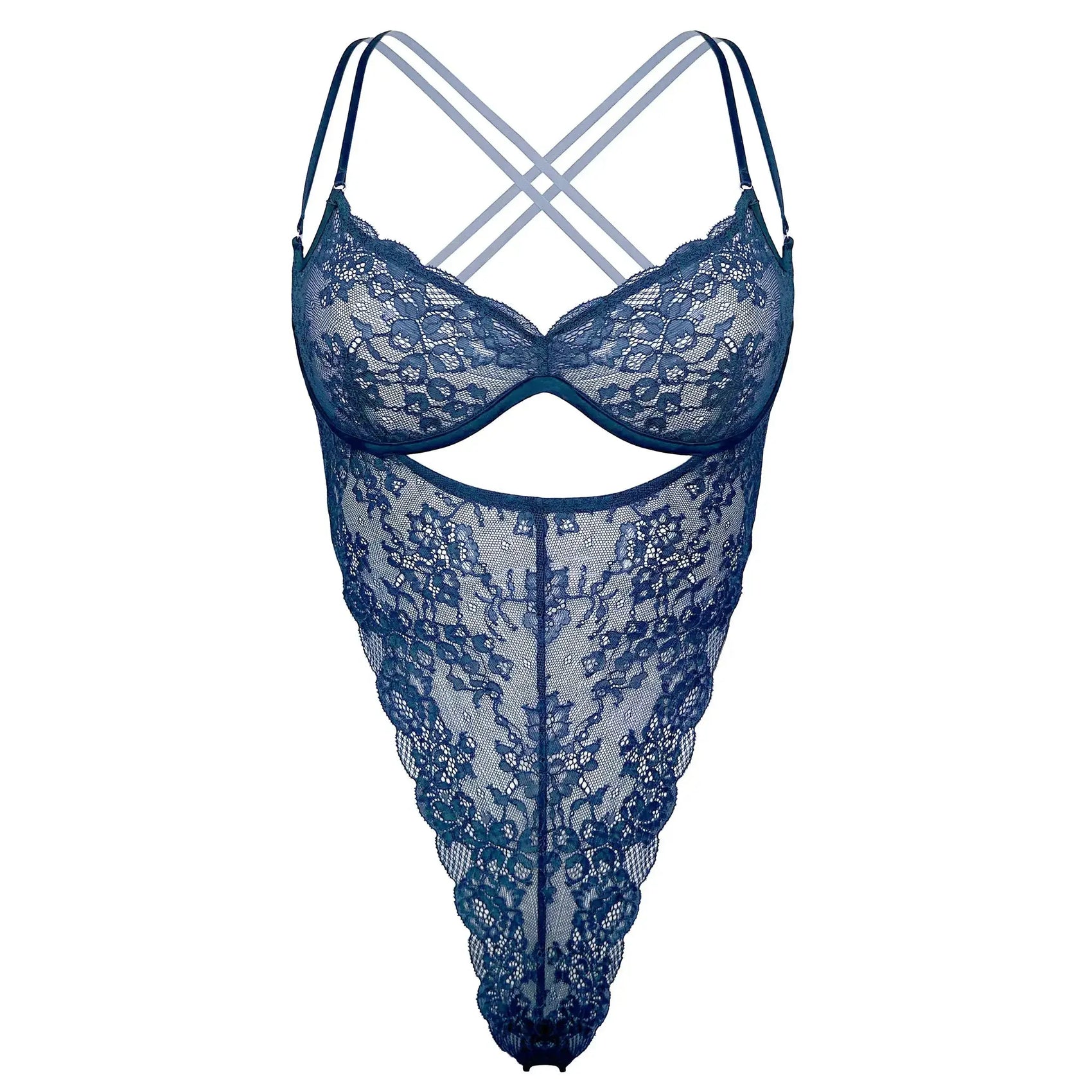 Rush Ouvert Bodysuit Dark Denim Blue Monique Morin