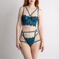 Blue lace thong with microfiber back and gusset with adjustable waist elastics