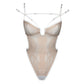 White rigid tulle bodysuit with liquid shine effect embroidery with adjustable straps