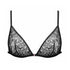 Black ultra-fine lace bralette with front clasp and adjustable straps and back band
