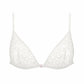 White ultra-fine lace bralette with front clasp and adjustable straps and back band