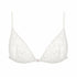 White ultra-fine lace bralette with front clasp and adjustable straps and back band