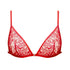 Red ultra-fine lace bralette with front clasp and adjustable straps and back band