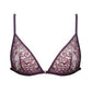 Burgundy ultra-fine lace bralette with front clasp and adjustable straps and back band