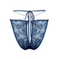 Blue stretch lace bikini with cutout design in back and adjustable side strap