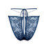 Blue stretch lace bikini with cutout design in back and adjustable side strap