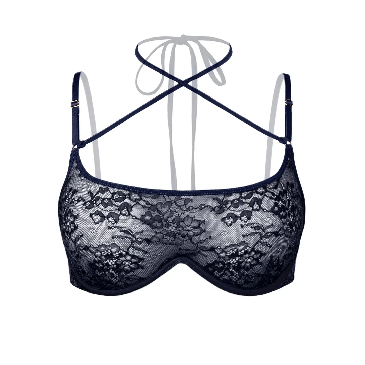 Black stretch lace wired bra with back closure and adjustable straps