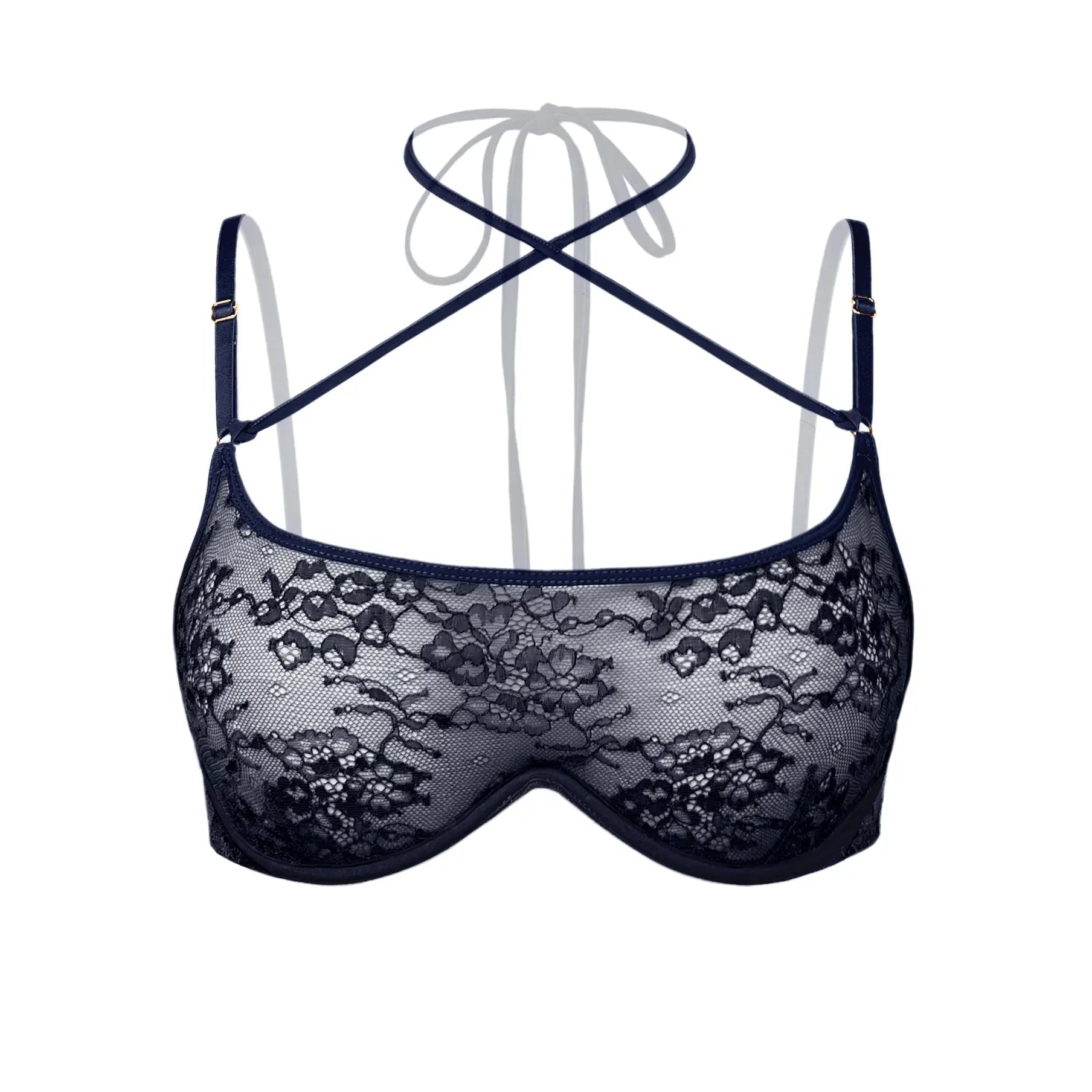 Black stretch lace wired bra with back closure and adjustable straps