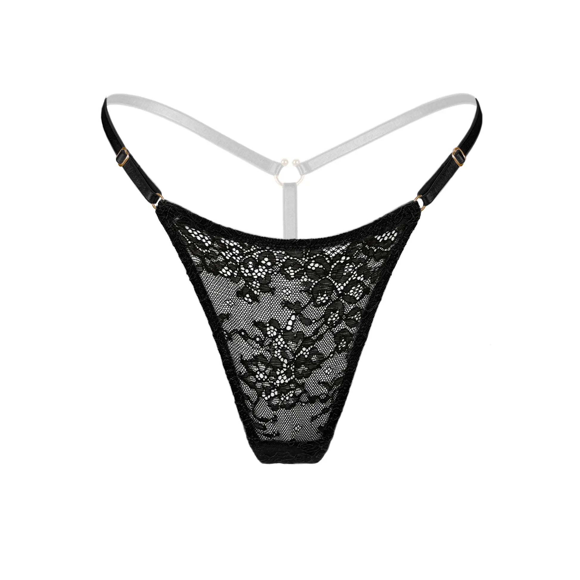 Black Lace thong with adjustable waist strap