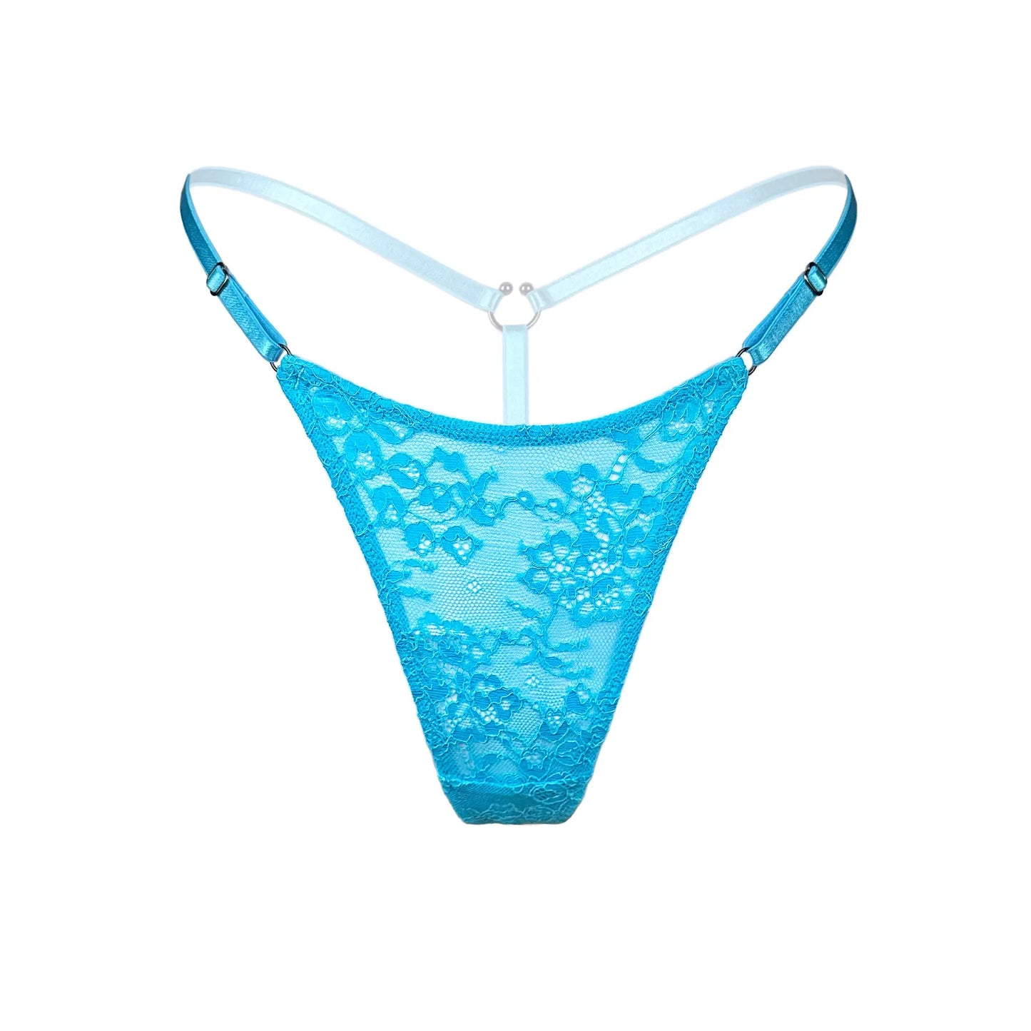 Blue lace thong with adjustable waist strap
