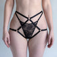 Black adjustable, elastic pull-on harness and matching adjustable thong