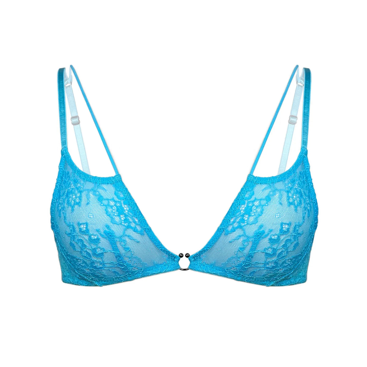 Blue Lace Bralette with cutout strap detail and back closure