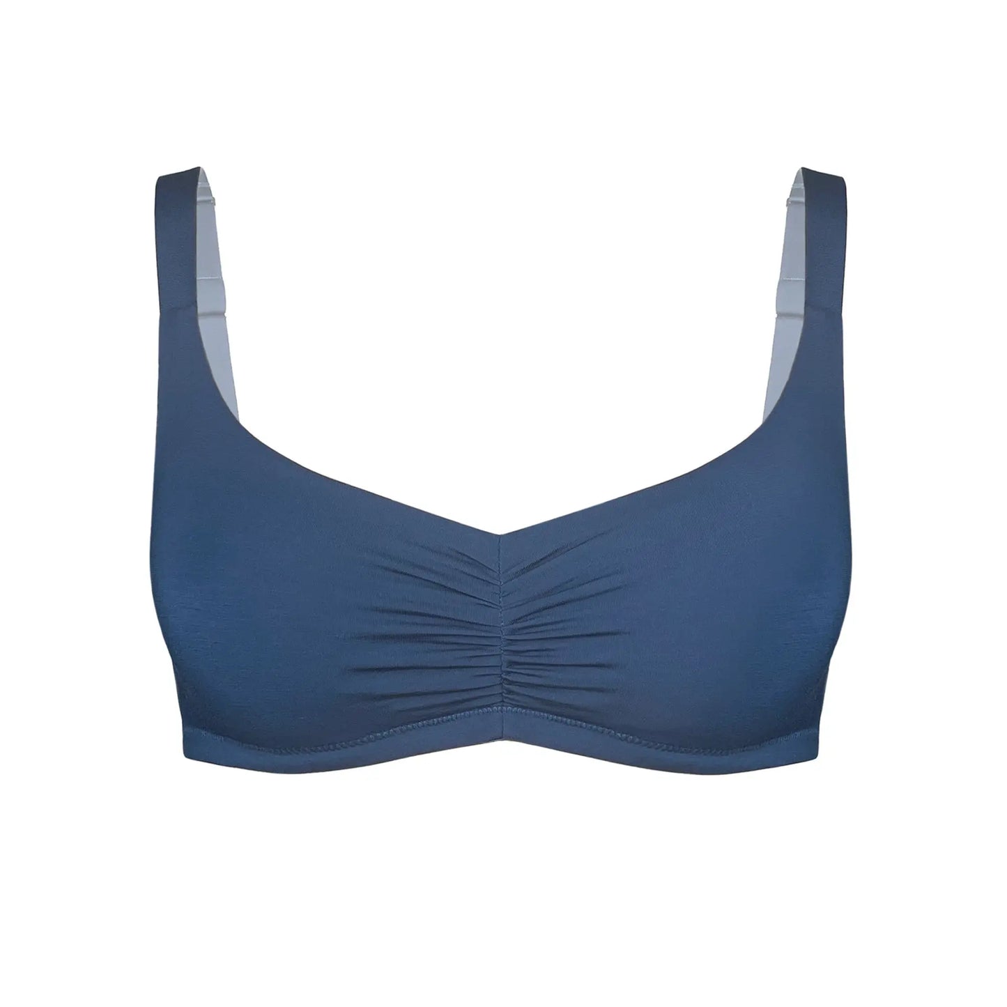 Dark blue modal bralette in a pull-on style with adjustable straps