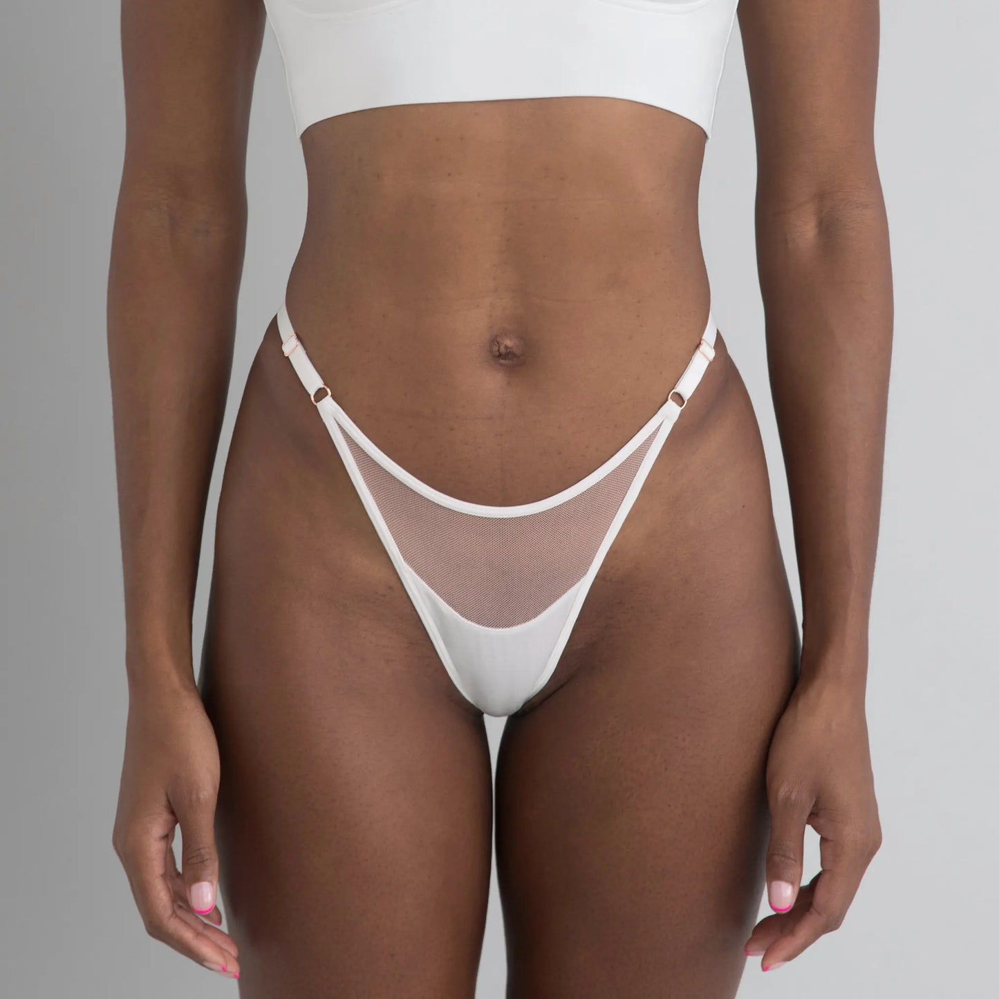 White modal bikini with narrow back coverage and adjustable side strap