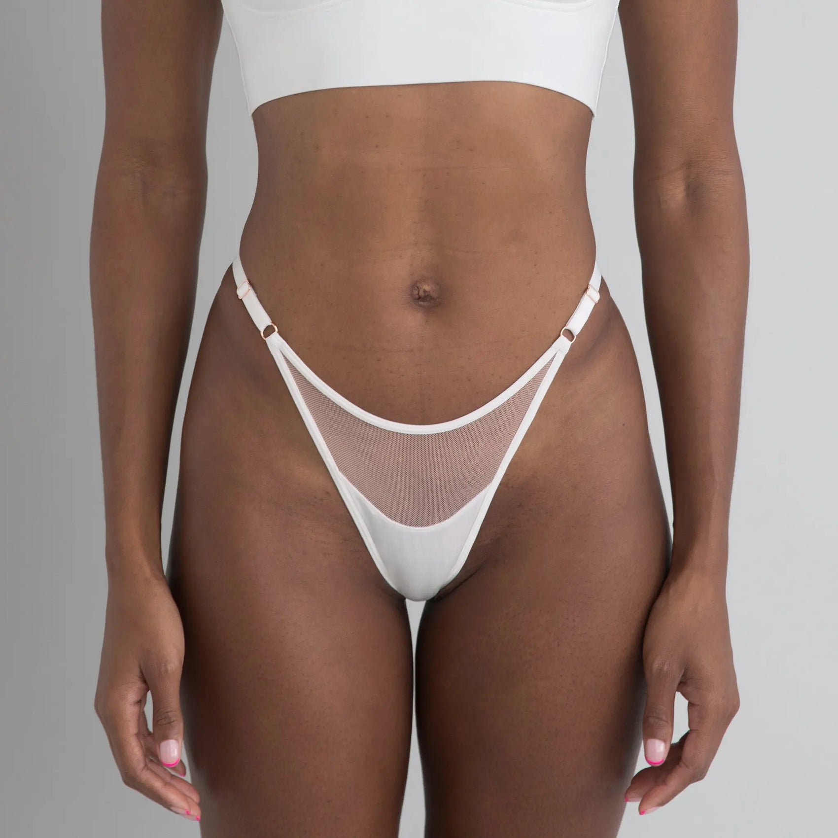 White modal bikini with narrow back coverage and adjustable side strap