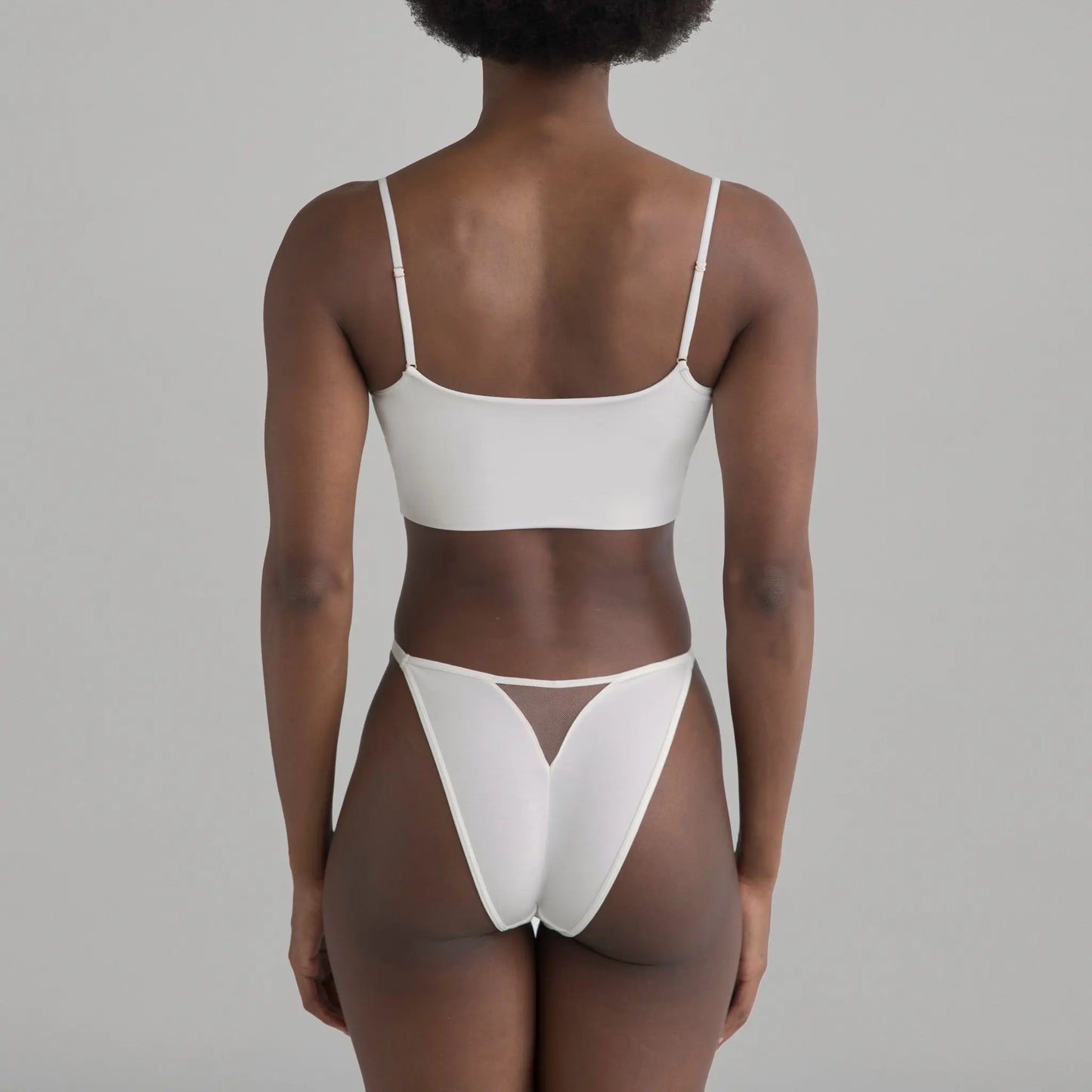 White modal bikini with narrow back coverage and adjustable side strap